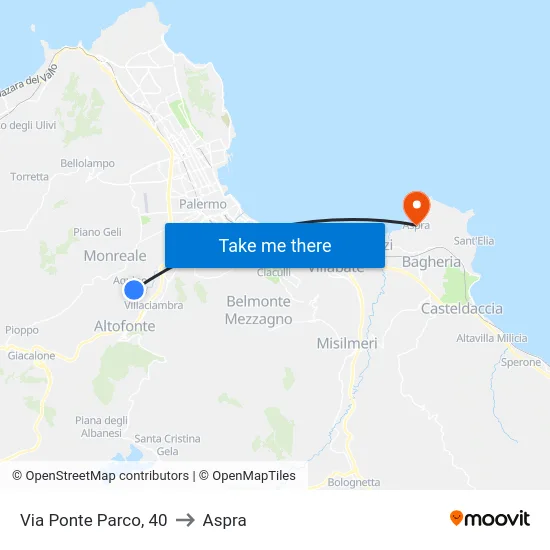 Via Ponte Parco, 40 to Aspra map