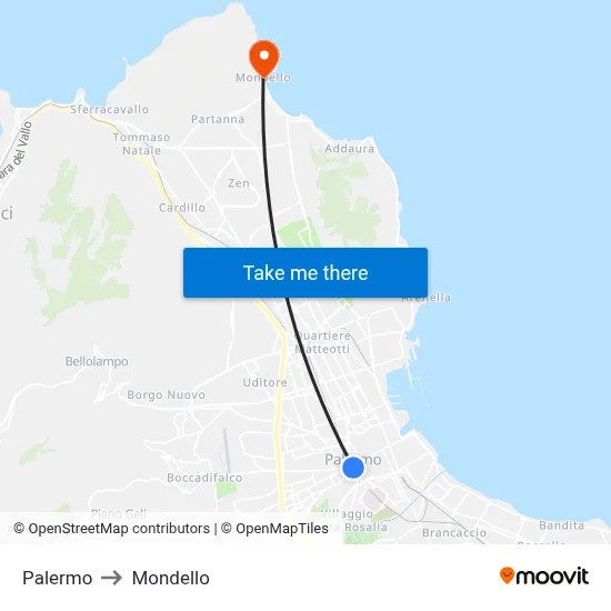 Palermo to Mondello map