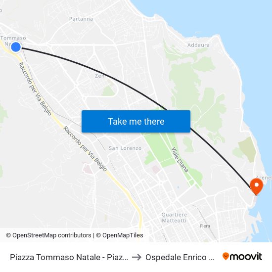 Piazza Tommaso Natale - Piazza Mandorle to Ospedale Enrico Albanese map