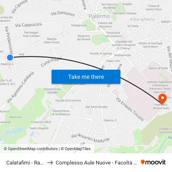 Calatafimi - Ragusa Moleti to Complesso Aule Nuove - Facoltà Di Medicina E Chirurgia map