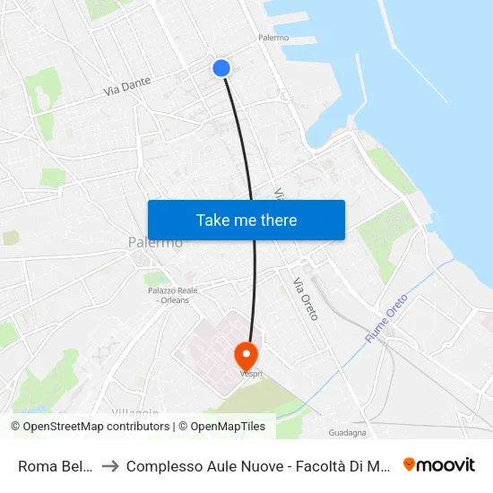 Roma - Belmonte to Complesso Aule Nuove - Facoltà Di Medicina E Chirurgia map