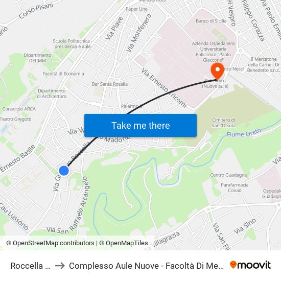 Roccella - Raiti to Complesso Aule Nuove - Facoltà Di Medicina E Chirurgia map
