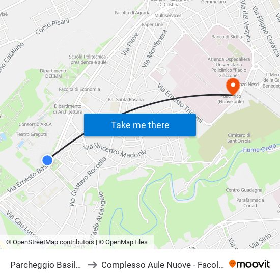 Parcheggio Basile Corsia Esterna to Complesso Aule Nuove - Facoltà Di Medicina E Chirurgia map