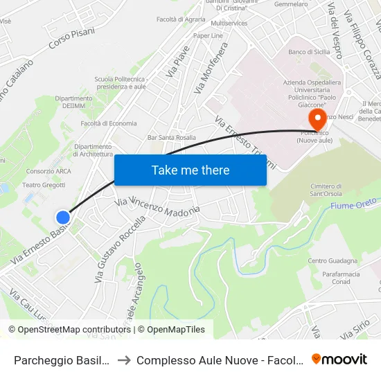Parcheggio Basile Corsia Interna to Complesso Aule Nuove - Facoltà Di Medicina E Chirurgia map