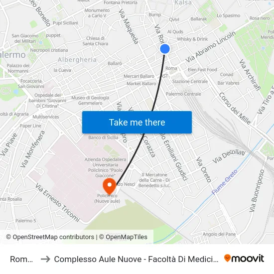 Roma FS to Complesso Aule Nuove - Facoltà Di Medicina E Chirurgia map