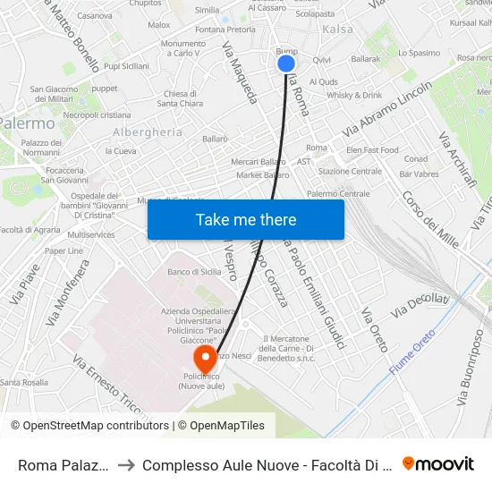 Roma Palazzo Ganci to Complesso Aule Nuove - Facoltà Di Medicina E Chirurgia map