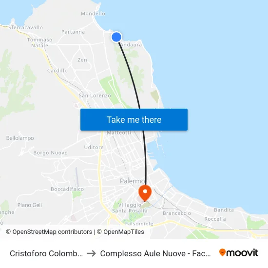 Cristoforo Colombo Pietro Rombulo to Complesso Aule Nuove - Facoltà Di Medicina E Chirurgia map