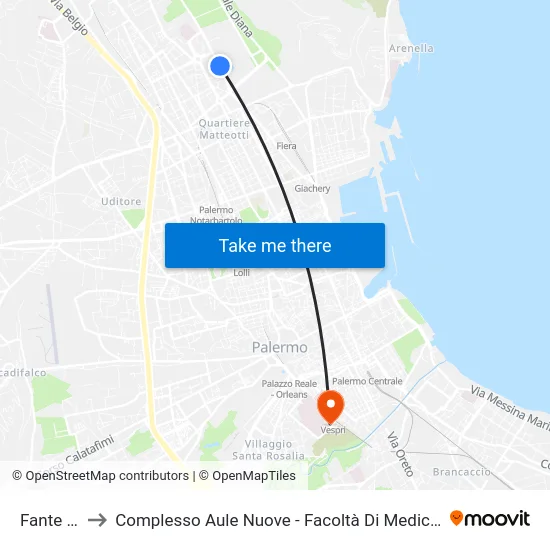Fante Inail to Complesso Aule Nuove - Facoltà Di Medicina E Chirurgia map