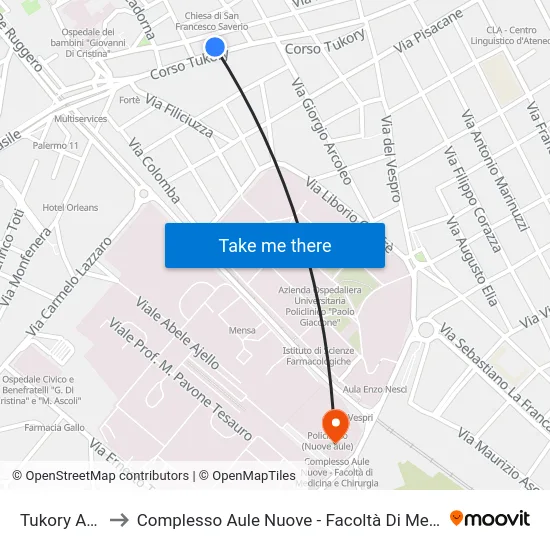 Tukory Arcoleo to Complesso Aule Nuove - Facoltà Di Medicina E Chirurgia map