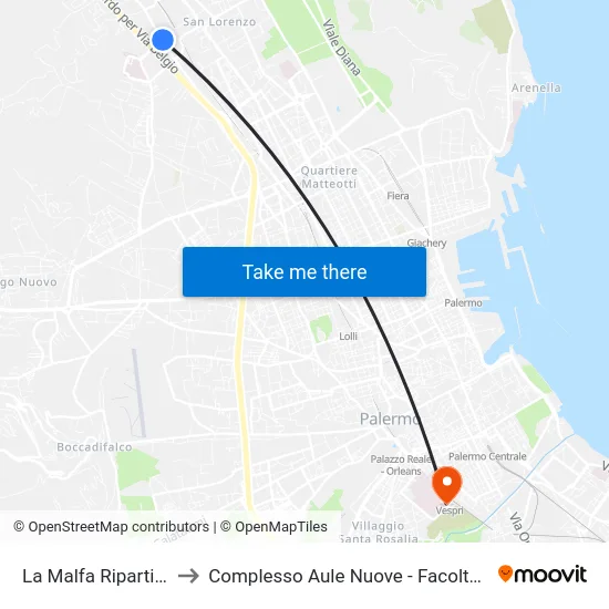 La Malfa Ripartizione Annona to Complesso Aule Nuove - Facoltà Di Medicina E Chirurgia map