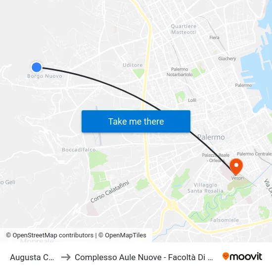Augusta Centuripe to Complesso Aule Nuove - Facoltà Di Medicina E Chirurgia map