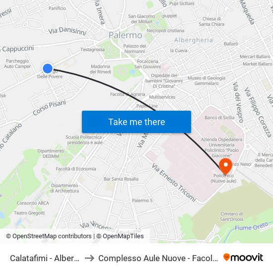 Calatafimi - Albergo Delle Povere to Complesso Aule Nuove - Facoltà Di Medicina E Chirurgia map