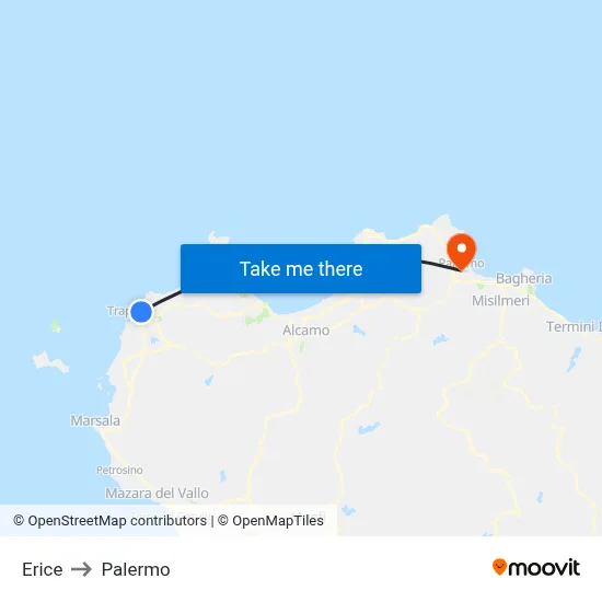 Erice to Palermo map