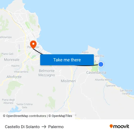 Solanto Castle to Palermo map