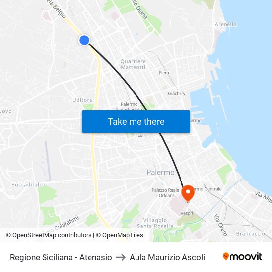 Regione Siciliana - Atenasio to Aula Maurizio Ascoli map