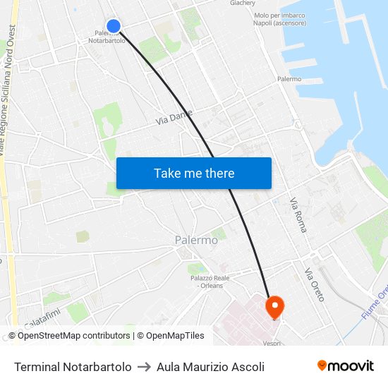 Terminal Notarbartolo to Aula Maurizio Ascoli map