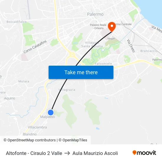 Altofonte - Ciraulo 2 Valle to Aula Maurizio Ascoli map