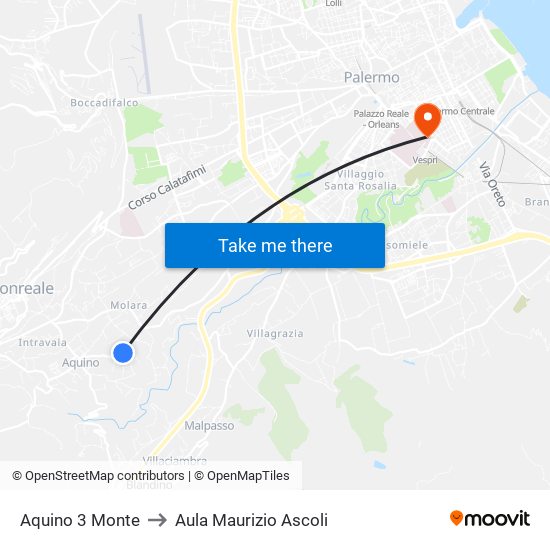 Aquino 3 Monte to Aula Maurizio Ascoli map