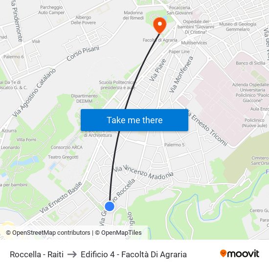 Roccella - Raiti to Edificio 4 - Facoltà Di Agraria map