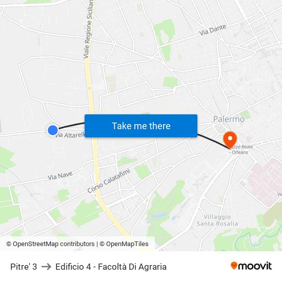 Pitre' 3 to Edificio 4 - Facoltà Di Agraria map