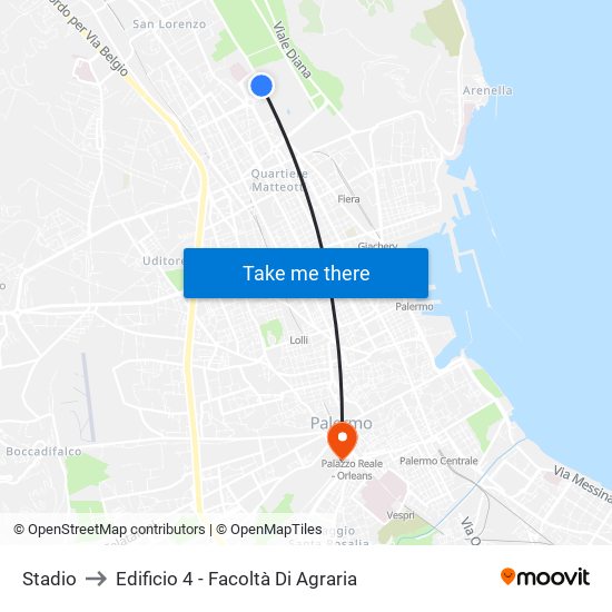 Stadio to Edificio 4 - Facoltà Di Agraria map