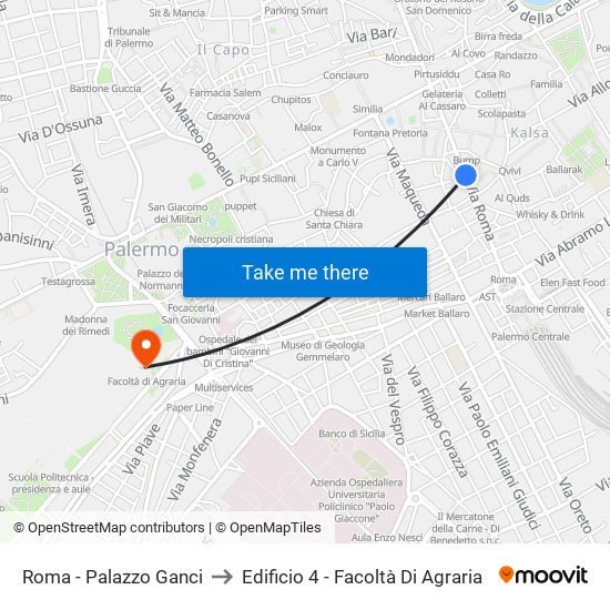 Roma - Palazzo Ganci to Edificio 4 - Facoltà Di Agraria map