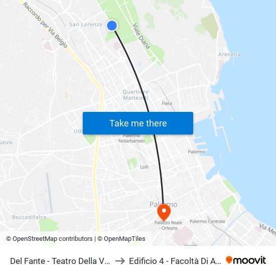 Del Fante - Teatro Della Verdura to Edificio 4 - Facoltà Di Agraria map