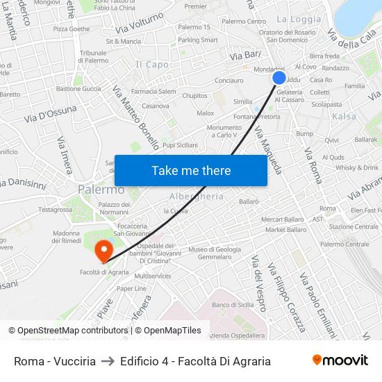 Roma - Vucciria to Edificio 4 - Facoltà Di Agraria map