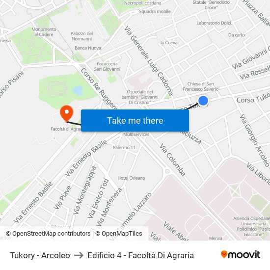 Tukory - Arcoleo to Edificio 4 - Facoltà Di Agraria map