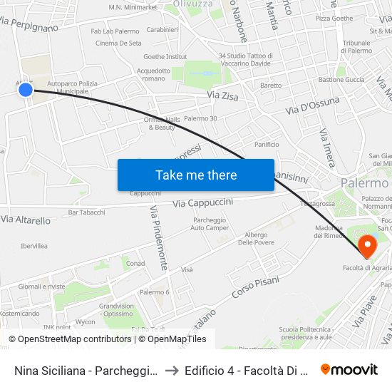 Nina Siciliana - Parcheggio Emiri to Edificio 4 - Facoltà Di Agraria map