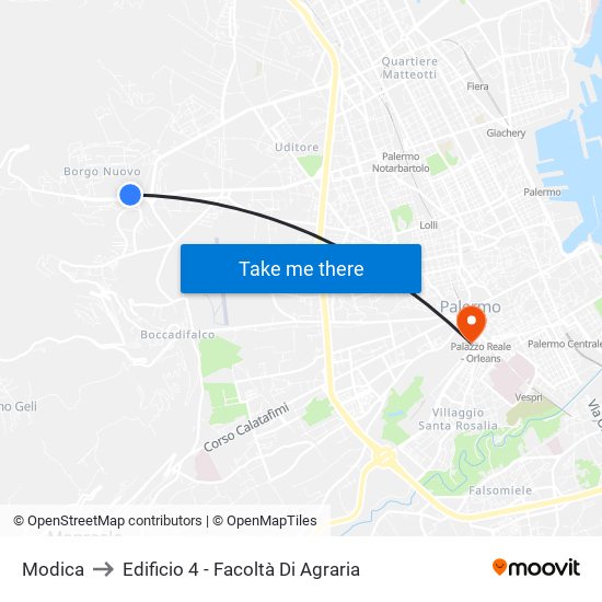 Modica to Edificio 4 - Facoltà Di Agraria map