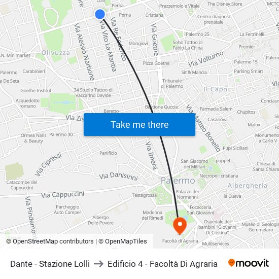 Dante - Stazione Lolli to Edificio 4 - Facoltà Di Agraria map