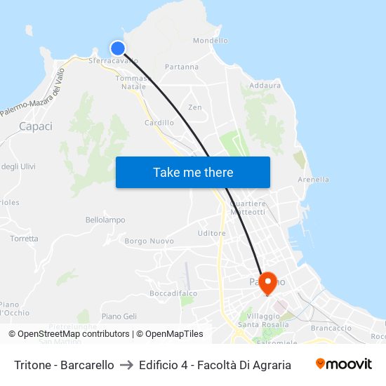 Tritone - Barcarello to Edificio 4 - Facoltà Di Agraria map
