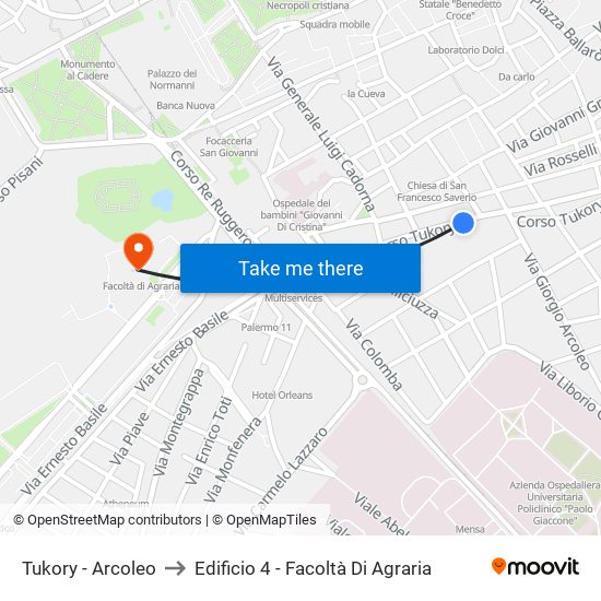 Tukory - Arcoleo to Edificio 4 - Facoltà Di Agraria map