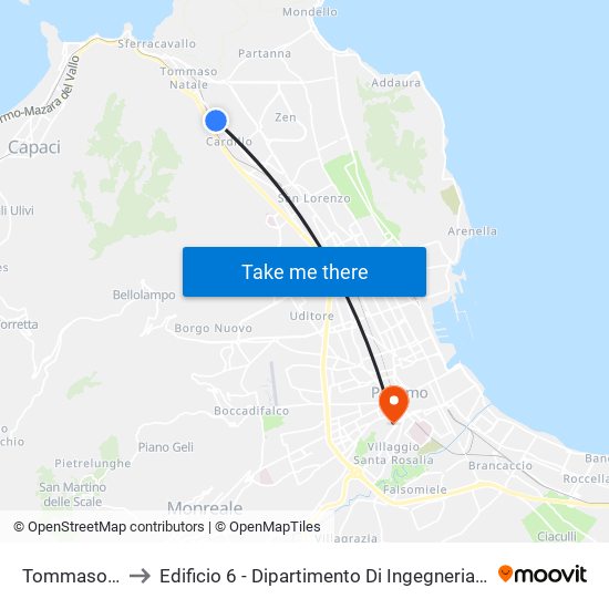 Tommaso Natale to Edificio 6 - Dipartimento Di Ingegneria Chimica E Nucleare map