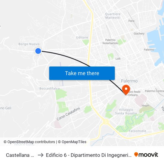 Castellana - Lercara to Edificio 6 - Dipartimento Di Ingegneria Chimica E Nucleare map