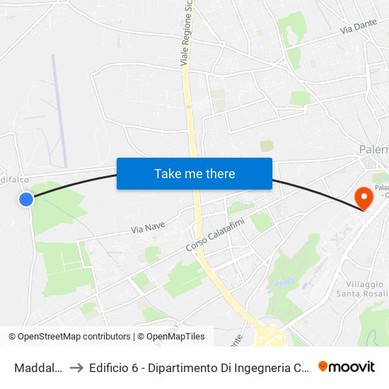 Maddalena 1 to Edificio 6 - Dipartimento Di Ingegneria Chimica E Nucleare map