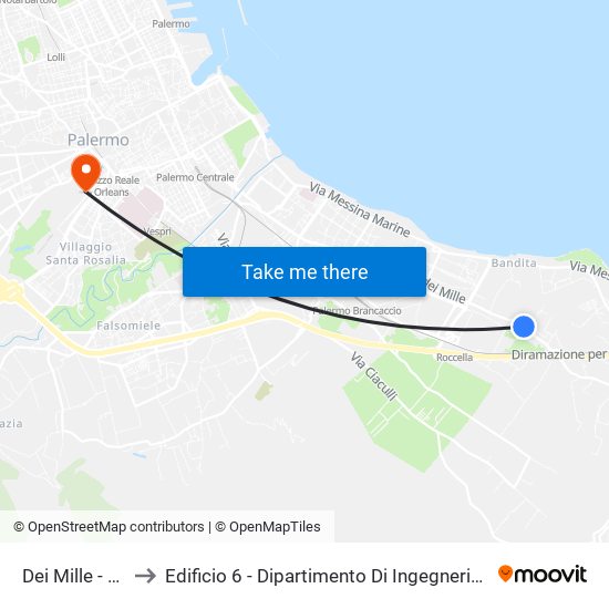 Dei Mille - Vaccaro to Edificio 6 - Dipartimento Di Ingegneria Chimica E Nucleare map