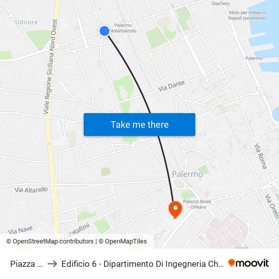 Piazza Ziino to Edificio 6 - Dipartimento Di Ingegneria Chimica E Nucleare map