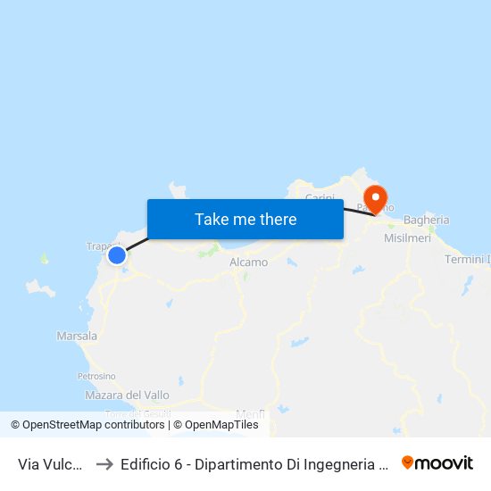 Via Vulcano 37 to Edificio 6 - Dipartimento Di Ingegneria Chimica E Nucleare map
