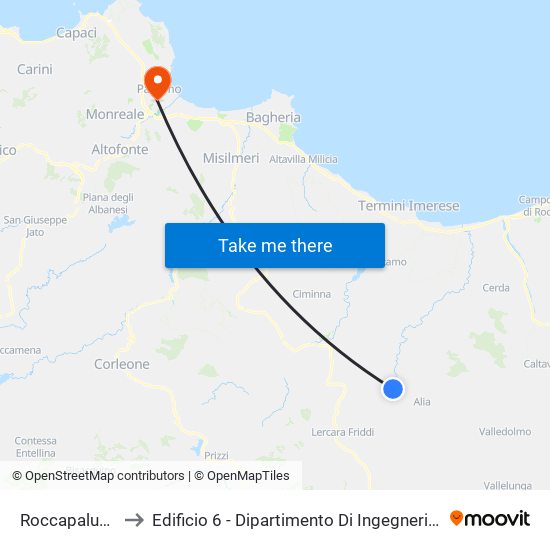 Roccapalumba-Alia to Edificio 6 - Dipartimento Di Ingegneria Chimica E Nucleare map