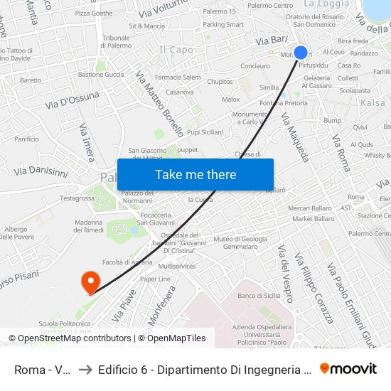 Roma - Vucciria to Edificio 6 - Dipartimento Di Ingegneria Chimica E Nucleare map