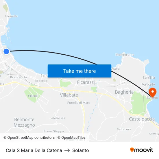 Cala St. Mary of the Chain to Solanto map