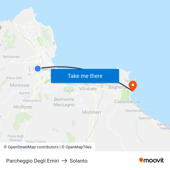 Parcheggio Degli Emiri to Solanto map