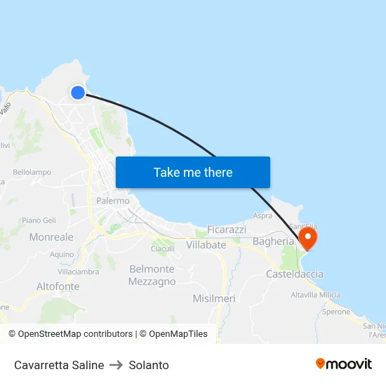 Cavarretta Saline to Solanto map