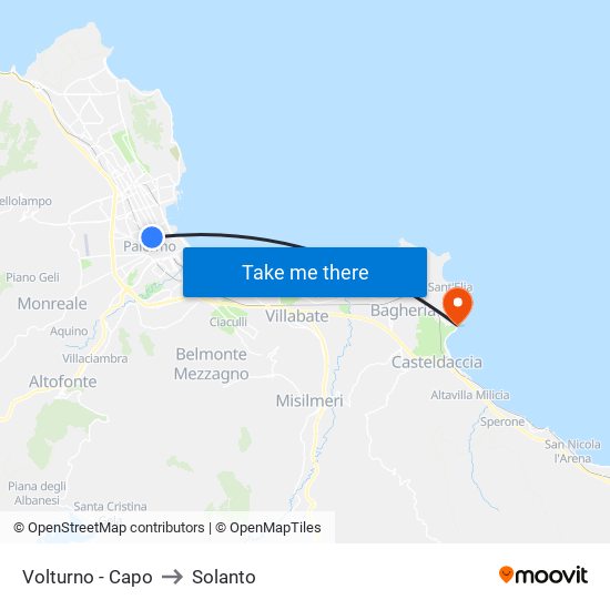Volturno - Capo to Solanto map