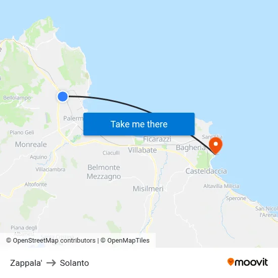 Zappala to Solanto map