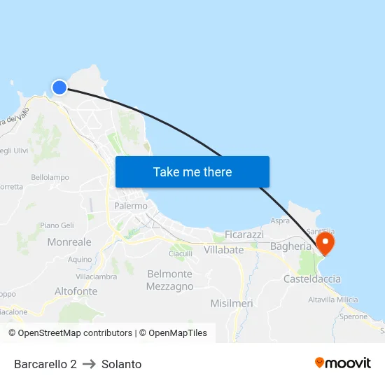 Barcarello 2 to Solanto map