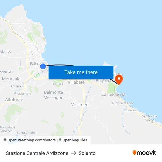 Stazione Centrale Ardizzone to Solanto map