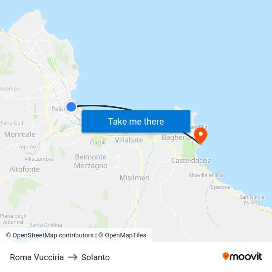 Roma Vucciria to Solanto map